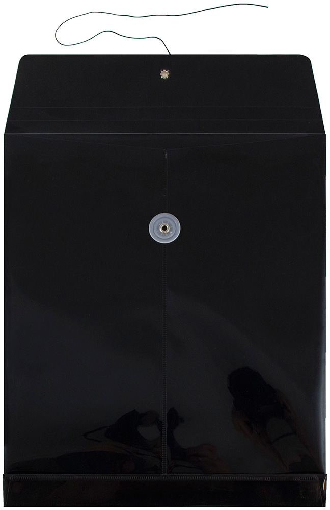 Black Letter Open End Plastic Envelopes (9 3/4 x 13) with Button & String