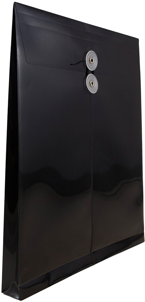 Black Letter Open End Plastic Envelopes (9 3/4 x 13) with Button & String