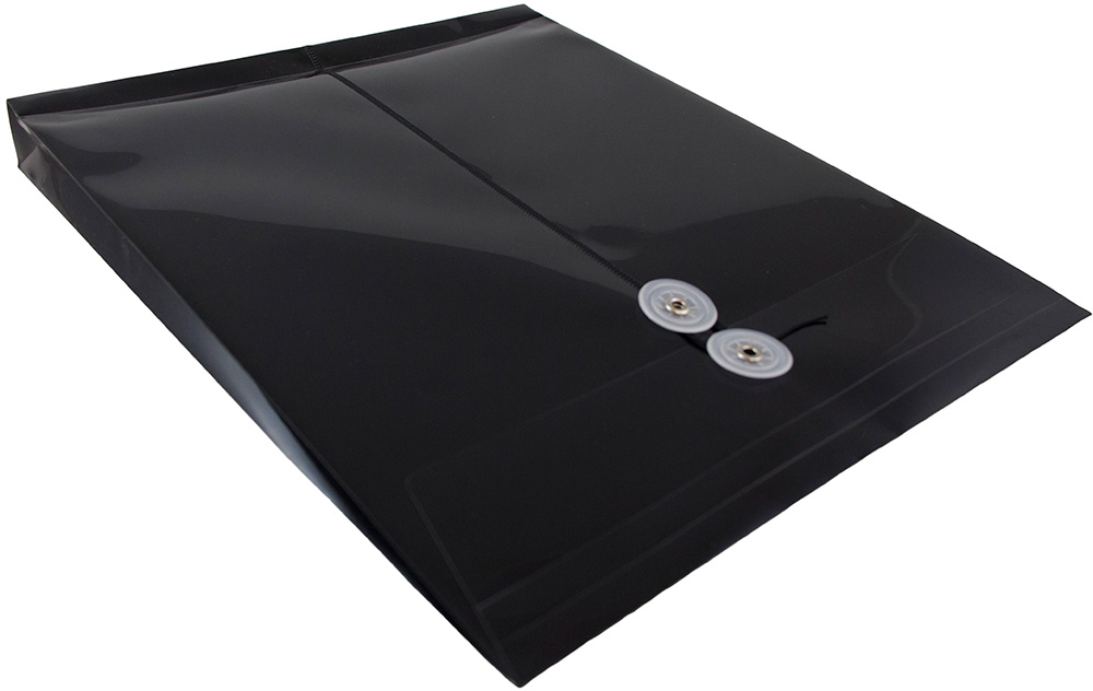 Black Letter Open End Plastic Envelopes (9 3/4 x 13) with Button & String