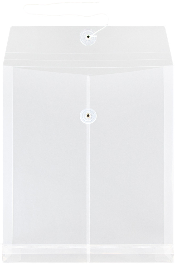 Clear Letter Open End Plastic Envelopes (9 3/4 x 11 3/4) with Button & String