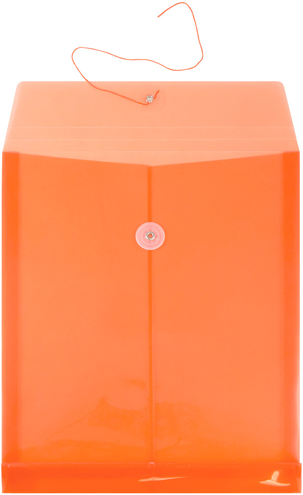 Orange Letter Open End Plastic Envelopes (9 3/4 x 13) with Button & String
