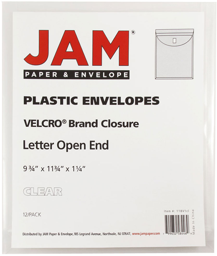 Clear Letter Open End with 1" Expansion Plastic Envelopes (9 3/4 x 11 3/4) with Hook and Loop Closure