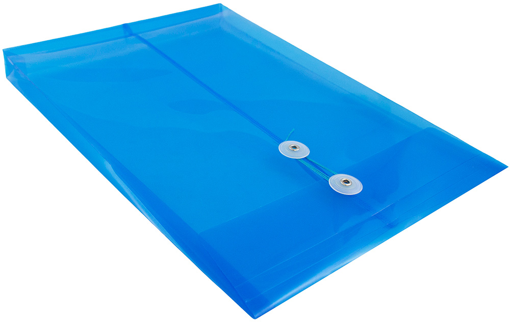 Blue Legal Open End Plastic Envelopes (9 3/4 x 14 1/2) with Button & String
