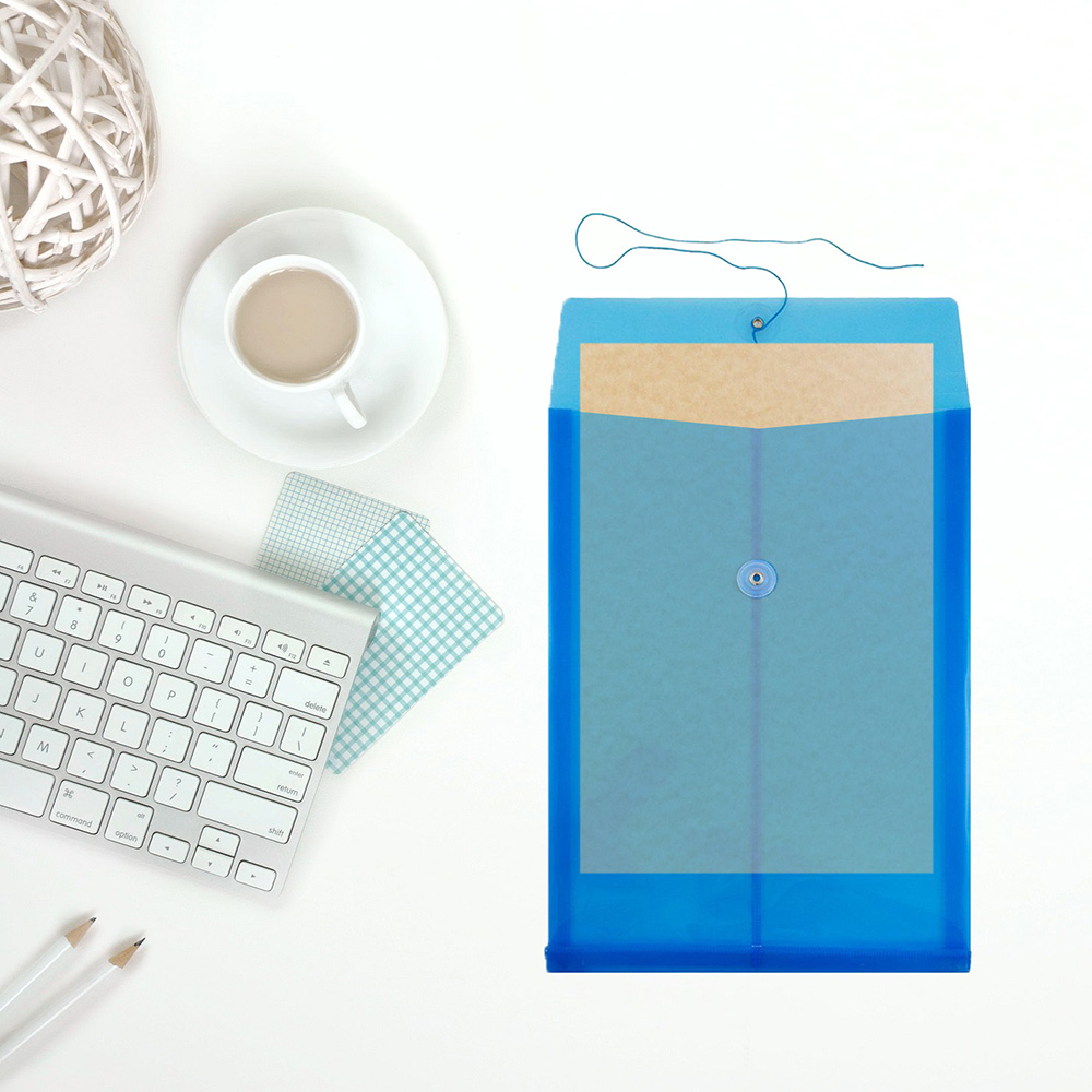 Blue Legal Open End Plastic Envelopes (9 3/4 x 14 1/2) with Button & String