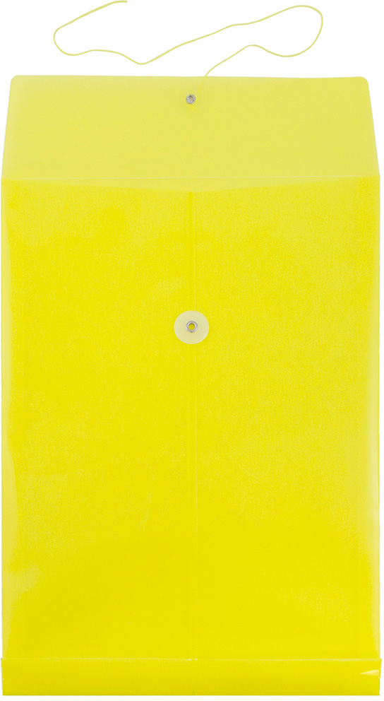 Yellow Legal Open End Plastic Envelopes (9 3/4 x 14 1/2) with Button & String