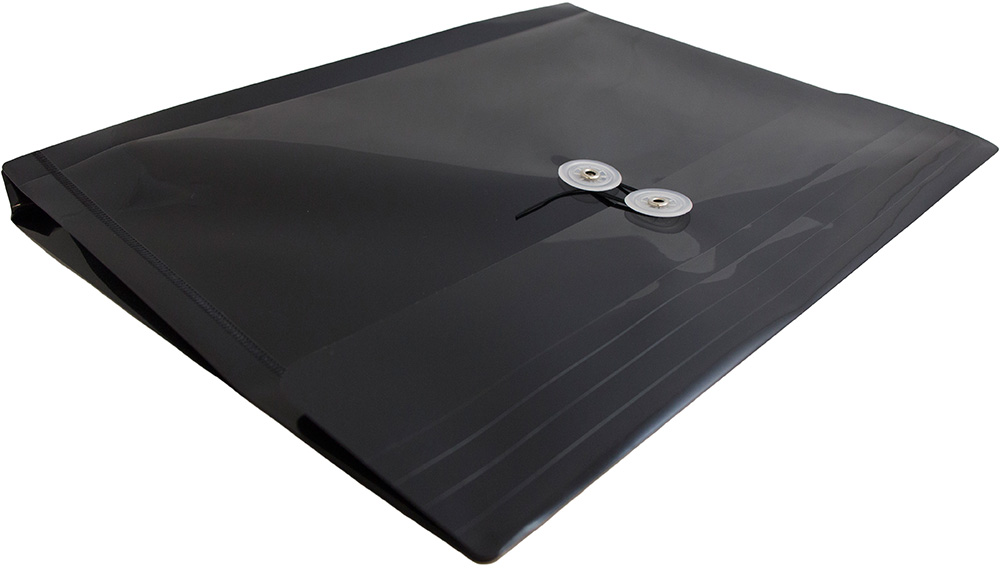 Black Letter Booklet Plastic Envelopes (9 3/4 x 13) with Button & String