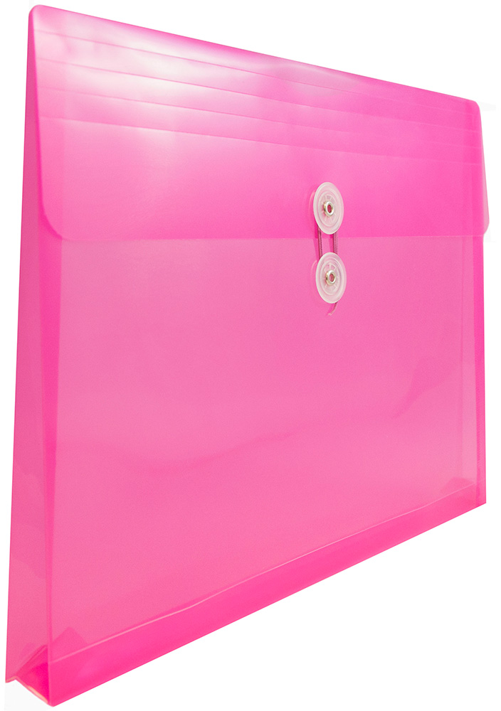 Fuchsia Pink Letter Booklet Plastic Envelopes (9 3/4 x 13) with Button & String