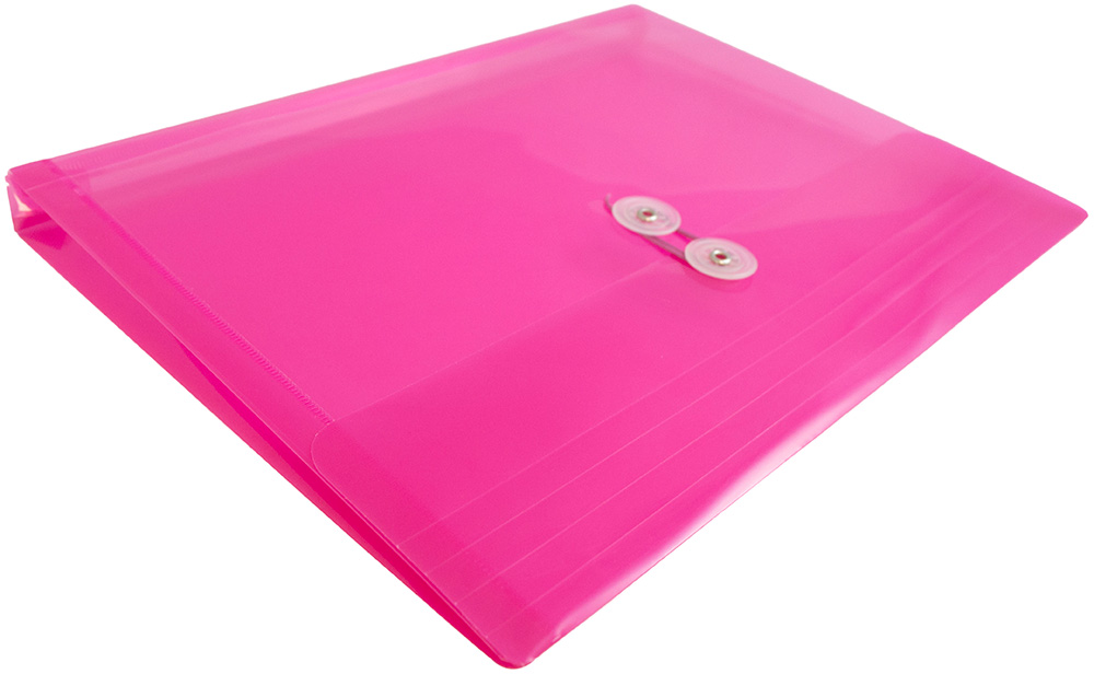 Fuchsia Pink Letter Booklet Plastic Envelopes (9 3/4 x 13) with Button & String