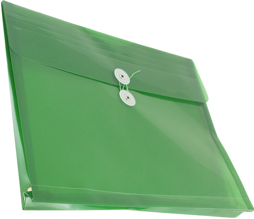 Green Letter Booklet Plastic Envelopes (9 3/4 x 13) with Button & String