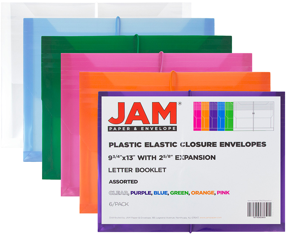Assorted Letter (9 3/4 x 13) Booklet with 2 5/8" Expansion Plastic Envelopes with Elastic Plastic - 6 Pack