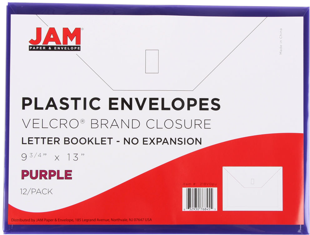 Purple Letter Booklet Plastic Envelopes (9 3/4 x 13) with Hook and Loop Closure