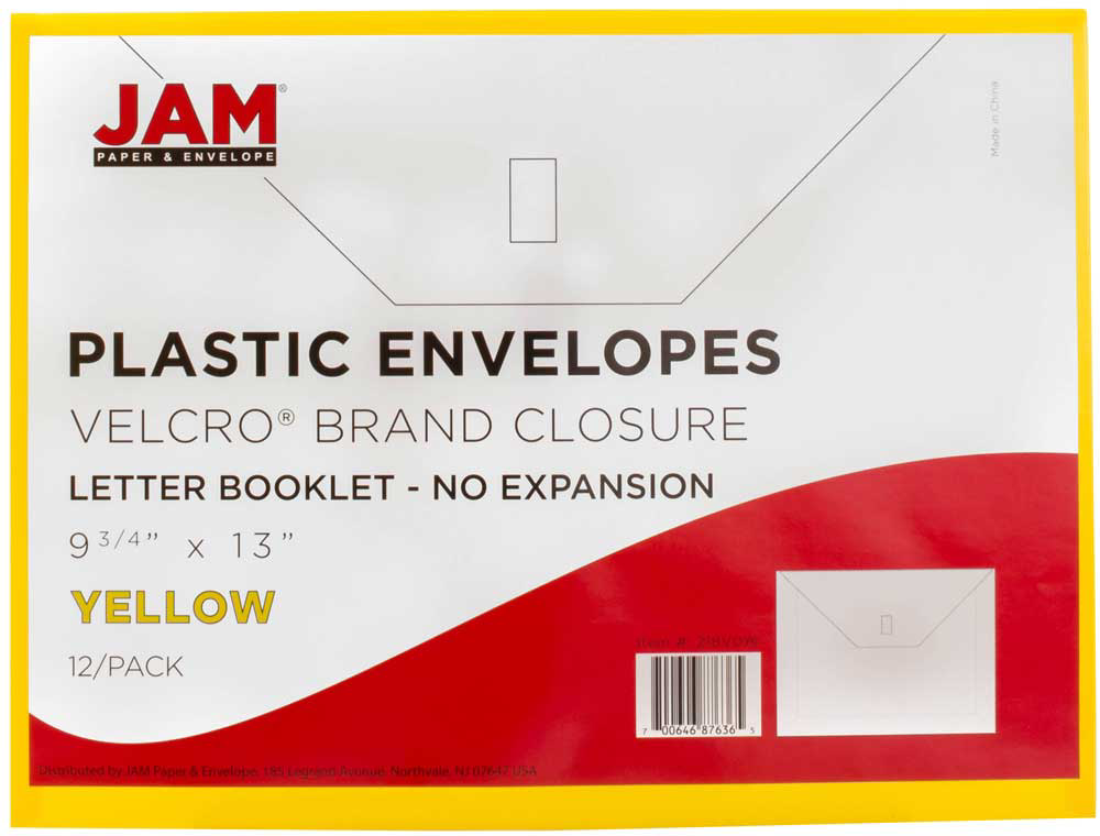 Yellow Letter Booklet Plastic Envelopes (9 3/4 x 13) with Hook and Loop Closure