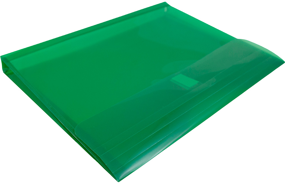 Green Letter Booklet with 1" Expansion Plastic Envelopes (9 3/4 x 13) with Hook and Loop Closure