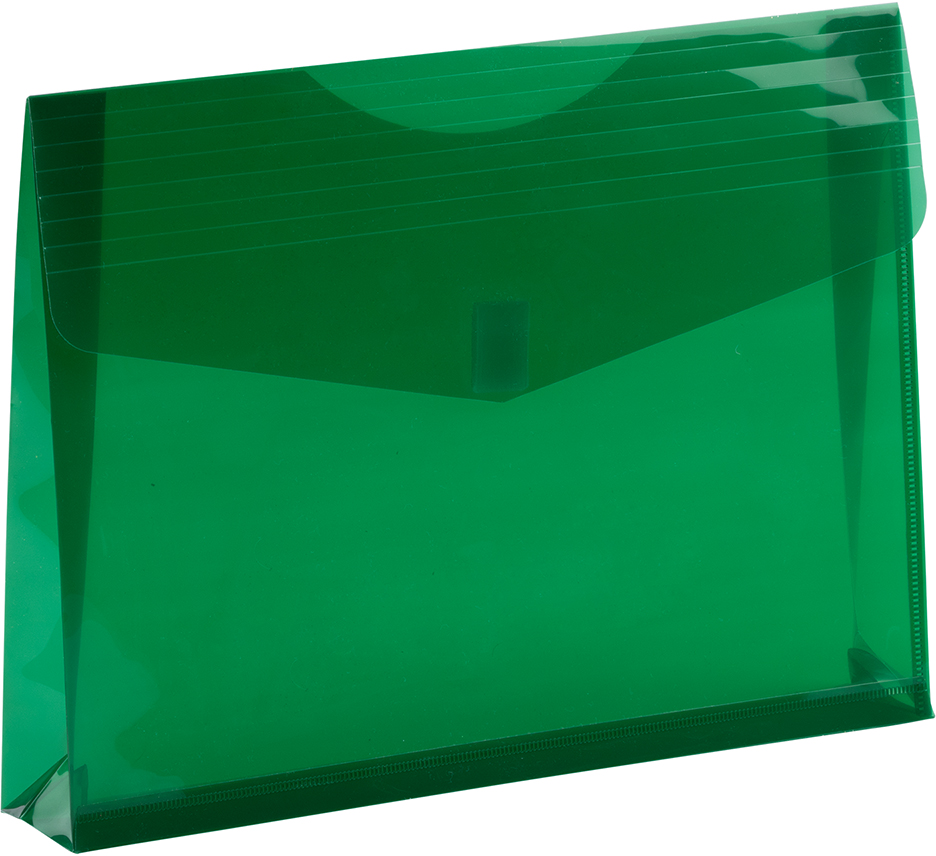 Green Letter Booklet with 2" Expansion Plastic Envelopes (9 3/4 x 13) with Hook and Loop Closure