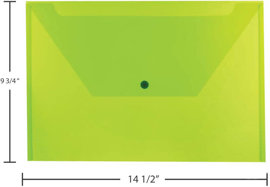 Lime Green Legal Booklet Plastic Envelopes (9 3/4 x 14 1/2) with Snap Closure