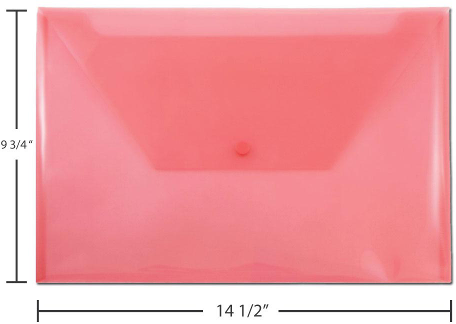 Red Legal Booklet Plastic Envelopes (9 3/4 x 14 1/2) with Snap Closure