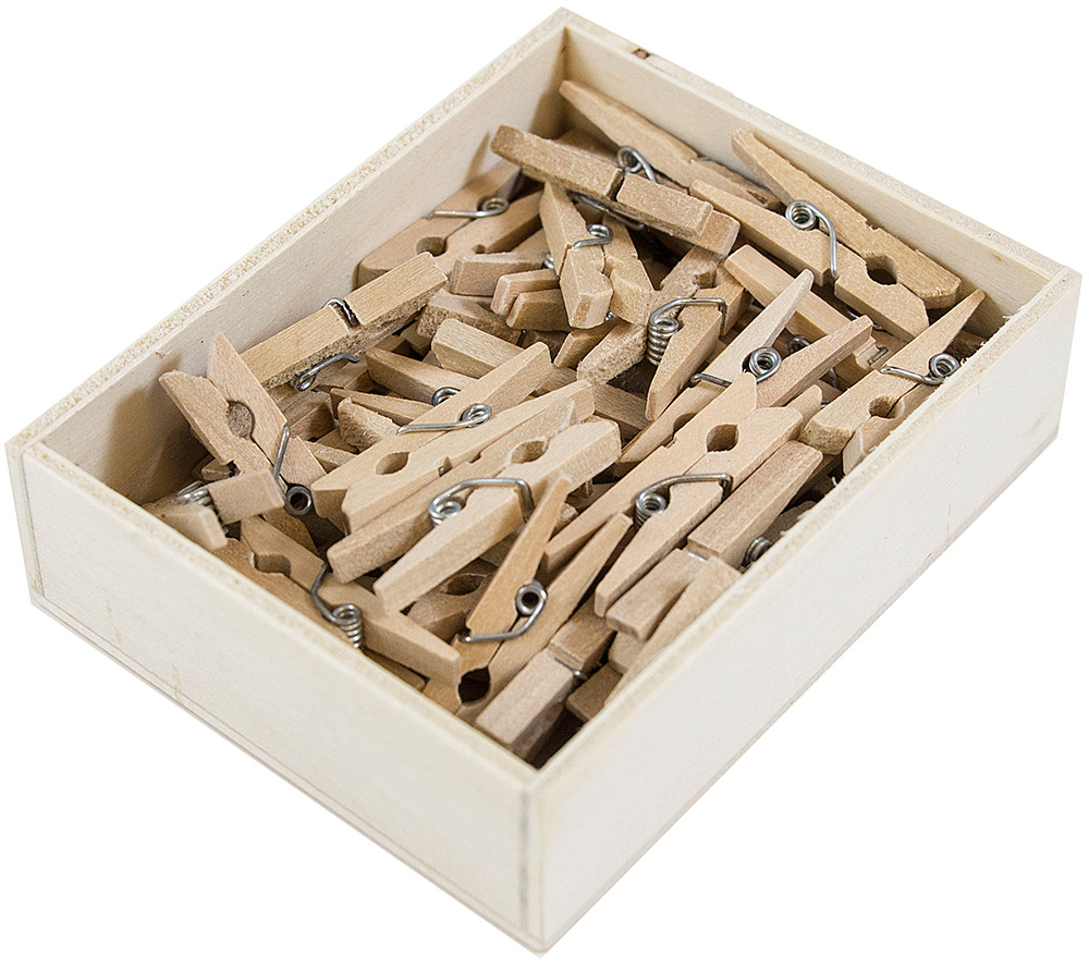 Natural Medium 1 1/8 Inch Wood Clips - 50 Pack