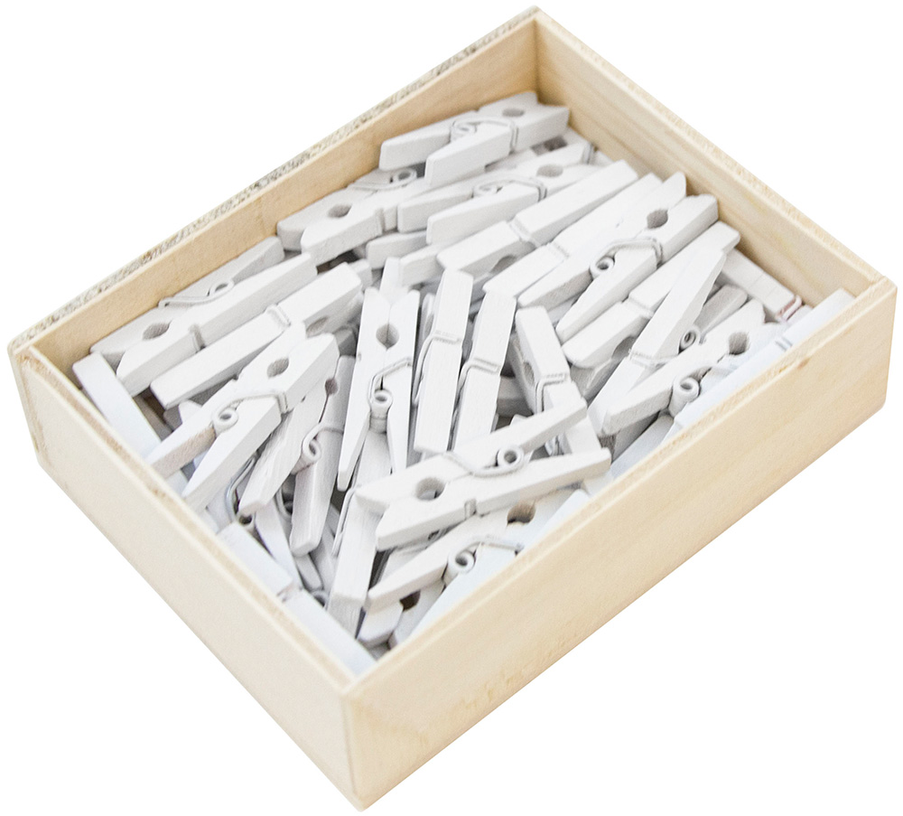White Medium 1 1/8 Inch Wood Clips - 50 Pack