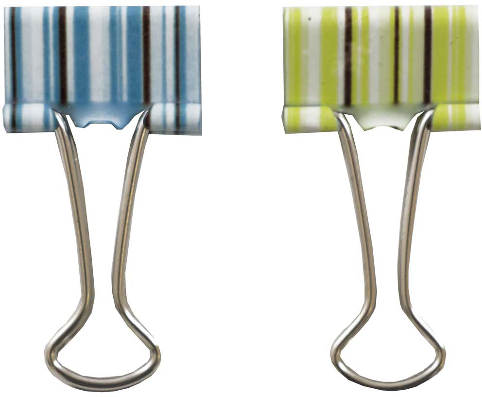 Green and Blue with Brown and White Stripes Small 19mm Binder Clips - 10 Pack