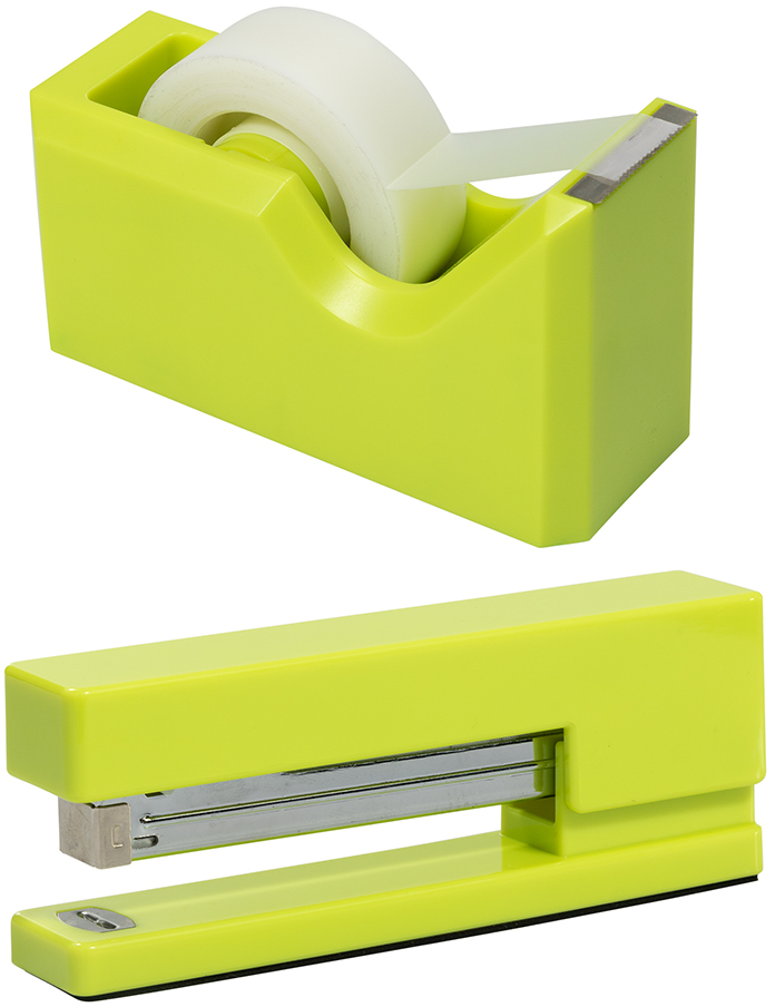 Lime Green Stapler and Tape Dispenser Desk Set