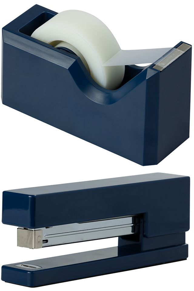 Navy Blue Stapler and Tape Dispenser Desk Set