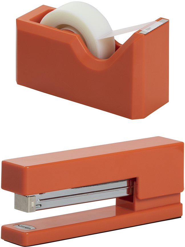 Orange Stapler and Tape Dispenser Desk Set