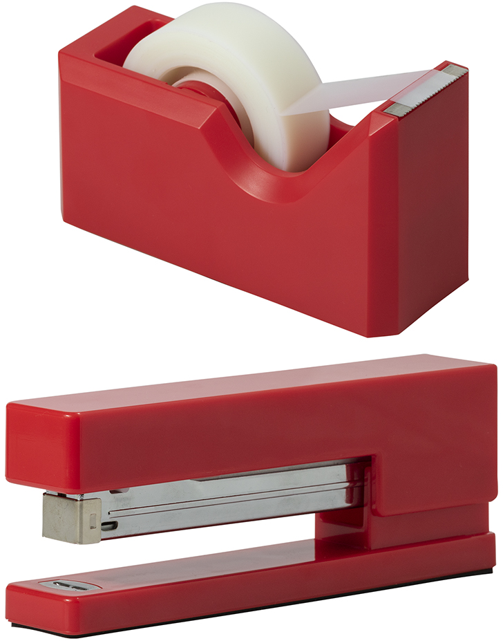 Red Stapler and Tape Dispenser Desk Set