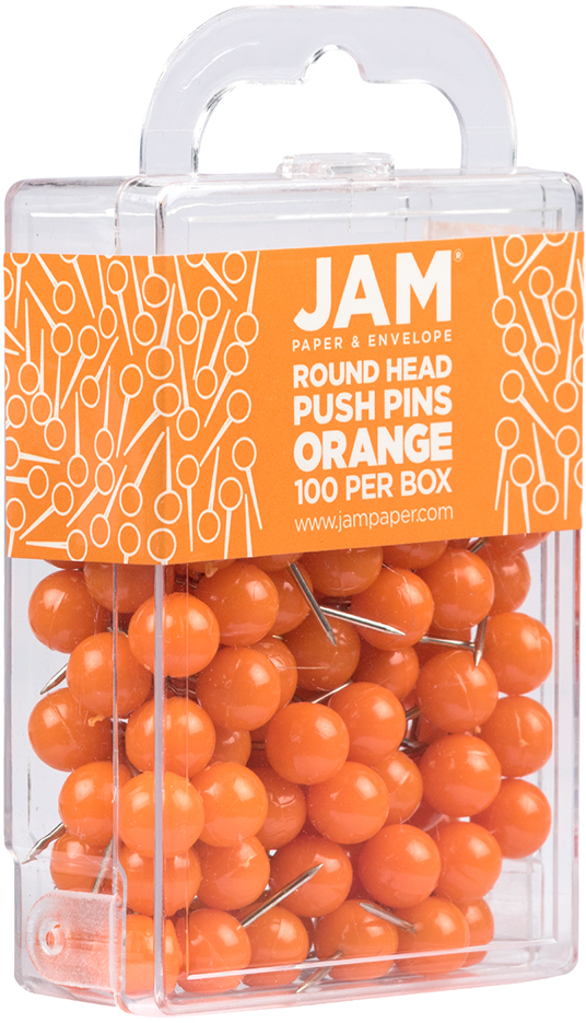Orange Round Pushpins - 100 Pack