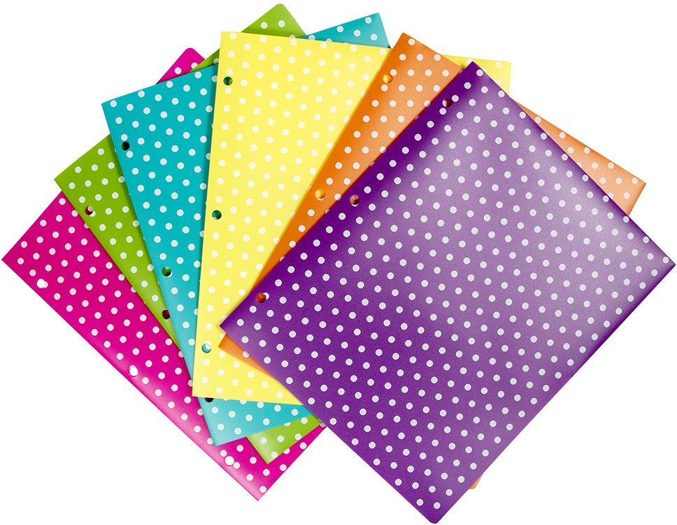 Assorted Dot Fashion Plastic Pop 3 Hole Punch Folders - 6 Pack