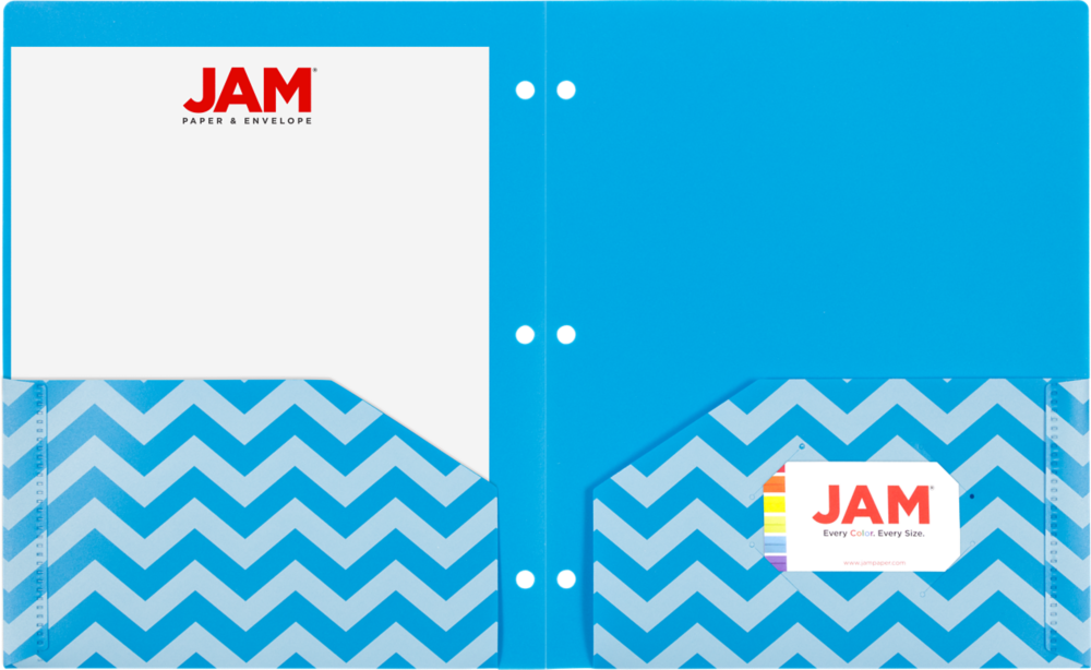 Assorted Chevron 9 1/2 x 11 1/2 Plastic 3 Hole Punch Folders - 6 Pack