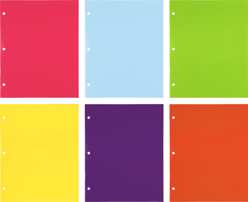 Assorted Fashion 9 x 12 Glossy 3 Hole Punch Folders - 6 Pack