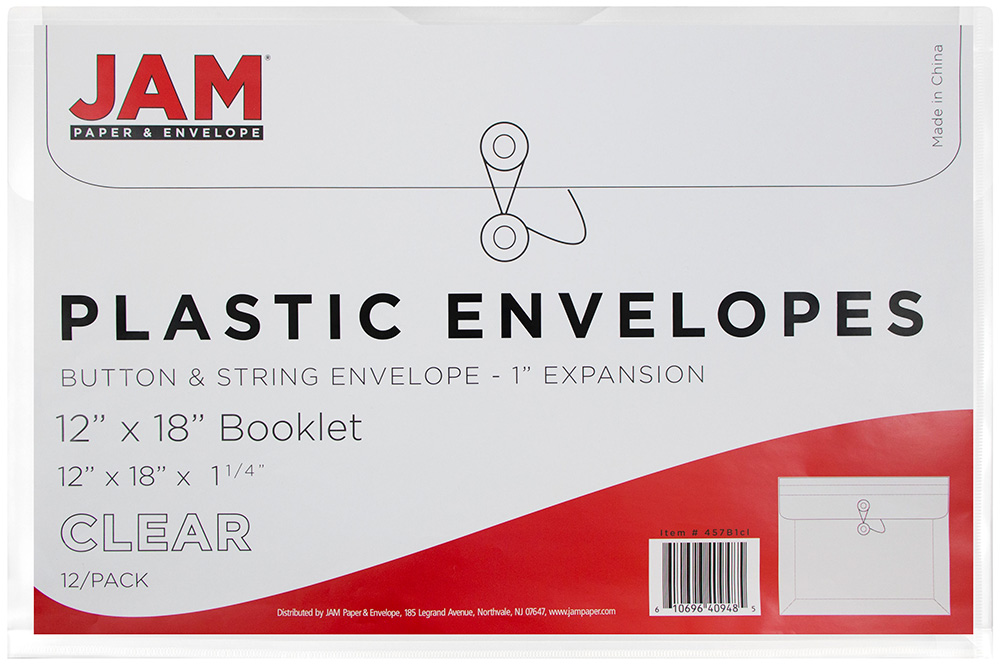 Clear 12 x 18 Booklet Plastic Envelopes with Button & String