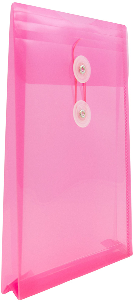 Fuchsia Pink 6 1/4 x 9 1/4 Open End Plastic Envelopes with Button & String
