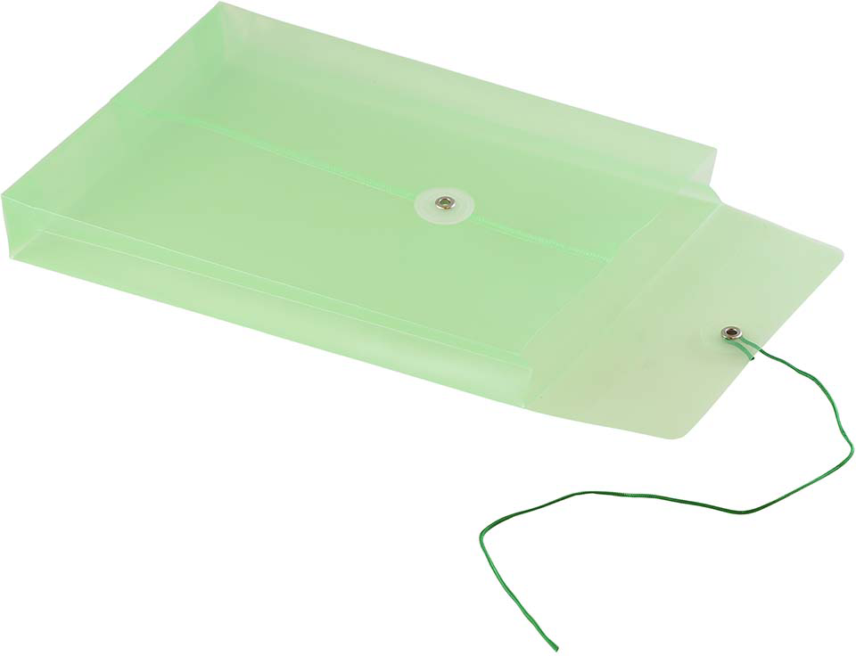 Green 6 1/4 x 9 1/4 Open End Plastic Envelopes with Button & String