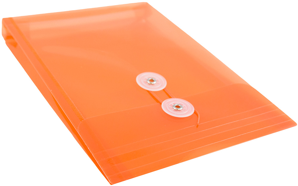 Bright Orange 6 1/4 x 9 1/4 Open End Plastic Envelopes with Button & String