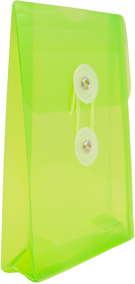 Lime Green 4 1/4 x 6 1/4 Open End Plastic Envelopes with Button & String