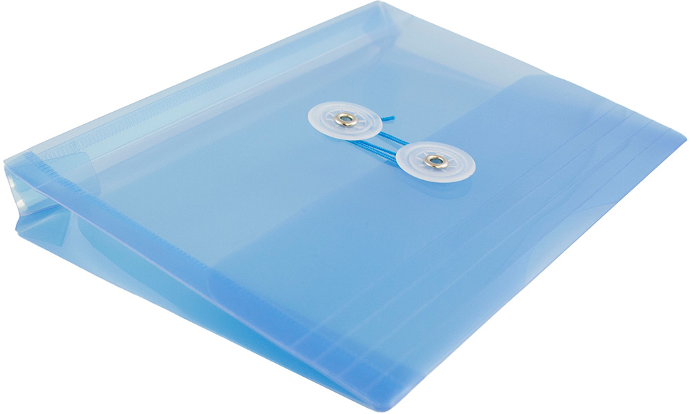 Blue 5 1/2 x 7 1/2 Index Booklet Plastic Envelopes with Button & String
