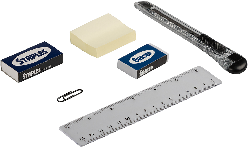 Clear Swivel Desk Organizer and Supplies Set (Organizer, Stapler, Staples, Paper Clips, Ruler, Scissor, Pens, Highlter, and Eraser)