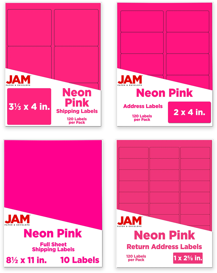 Neon Pink Assorted Size Labels Combo Set - 4 Packs (370 Total)
