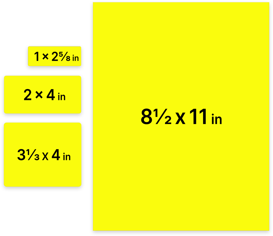 Neon Yellow Assorted Size Labels Combo Set - 4 Packs (370 Total)