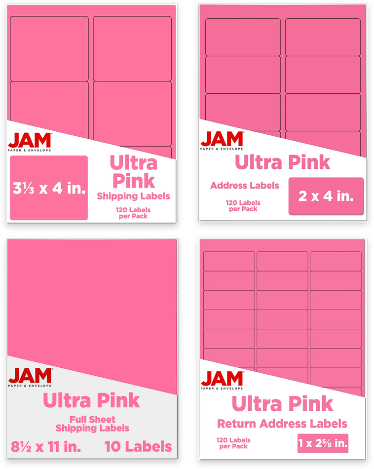 Ultra Pink Assorted Size Labels Combo Set - 4 Packs (370 Total)