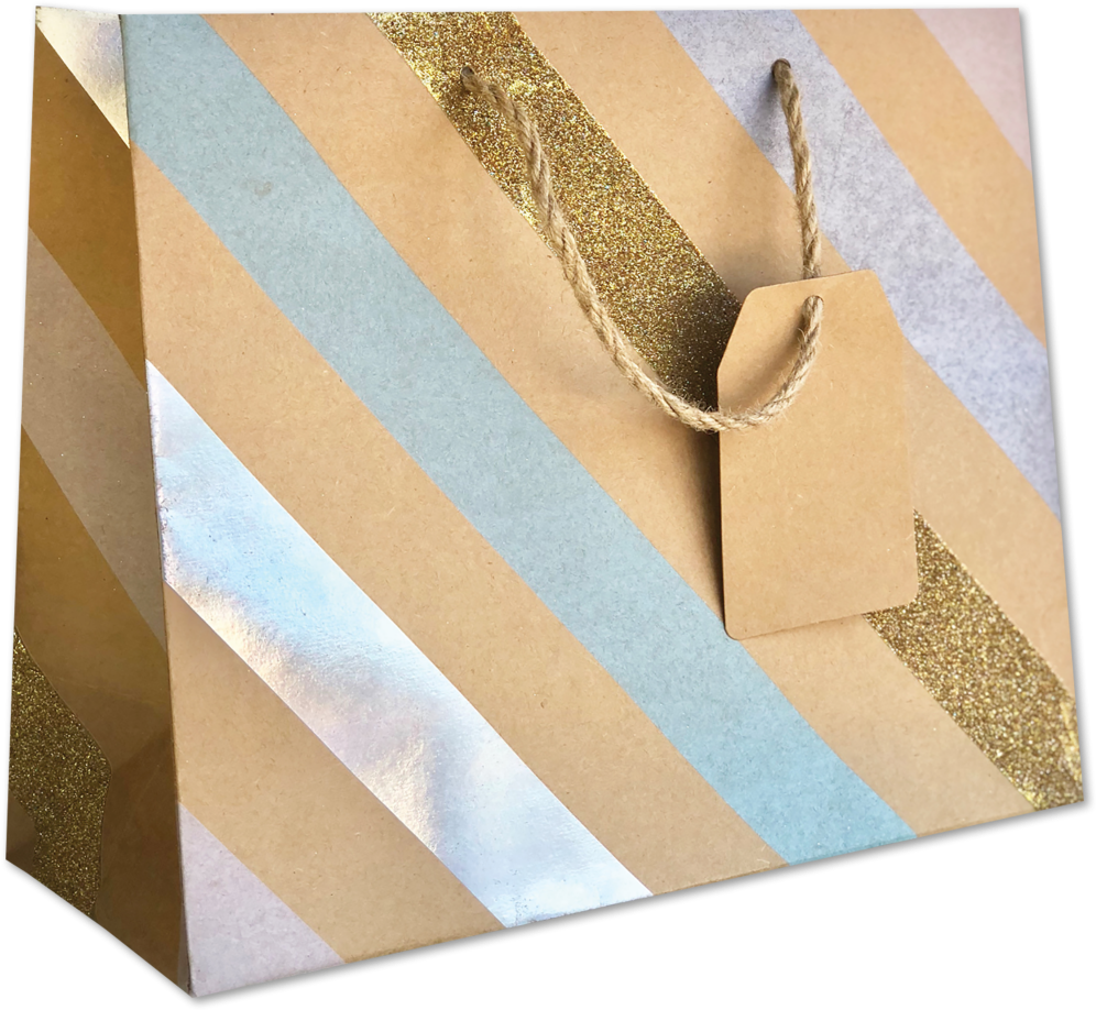 Party Stripe Kraft Large Gift Bags (12 1/2 x 10 x 5)