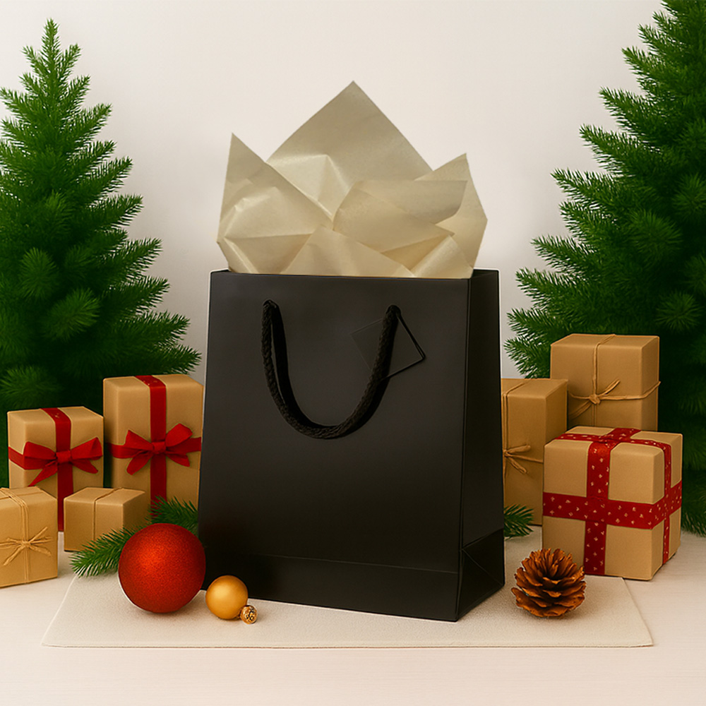Black/Gold Large Glossy Gift Bags (10 x 13 x 5) (3 Pack) with Tissue Paper (10 Pack)