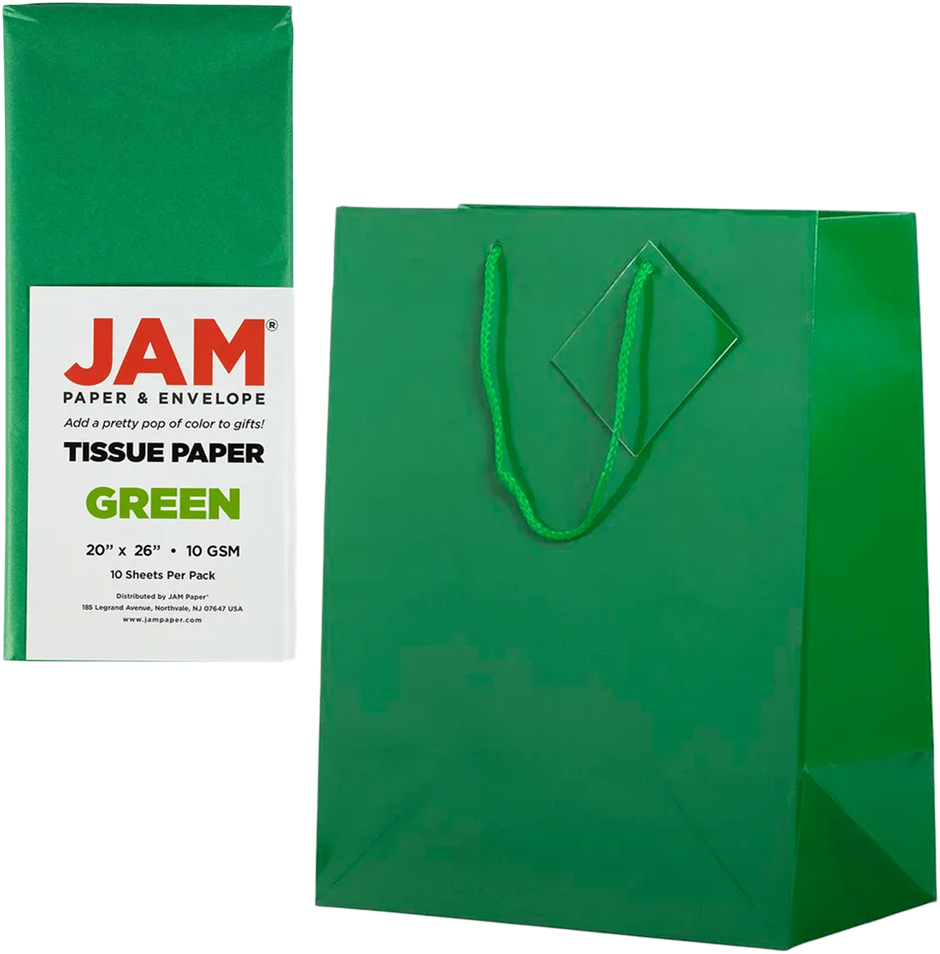 Green Large Glossy Gift Bags (10 x 13 x 5) (3 Pack) with Tissue Paper (10 Pack)