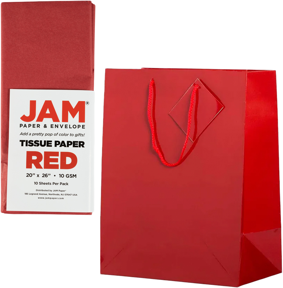 Red Large Glossy Gift Bags (10 x 13 x 5) (3 Pack) with Tissue Paper (10 Pack)