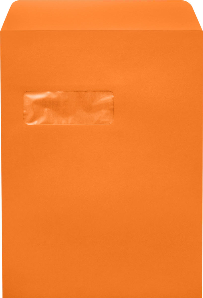 Mandarin Orange 32lb 9 x 12 Open End Window Envelopes with Peel & Seal