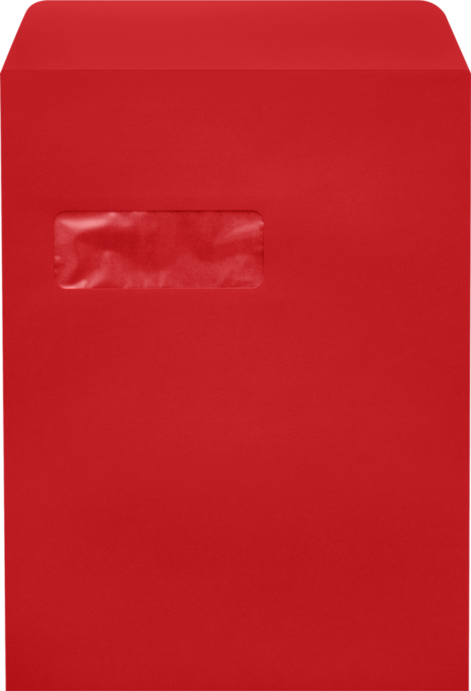 Red 32lb 9 x 12 Open End Window Envelopes with Peel & Seal