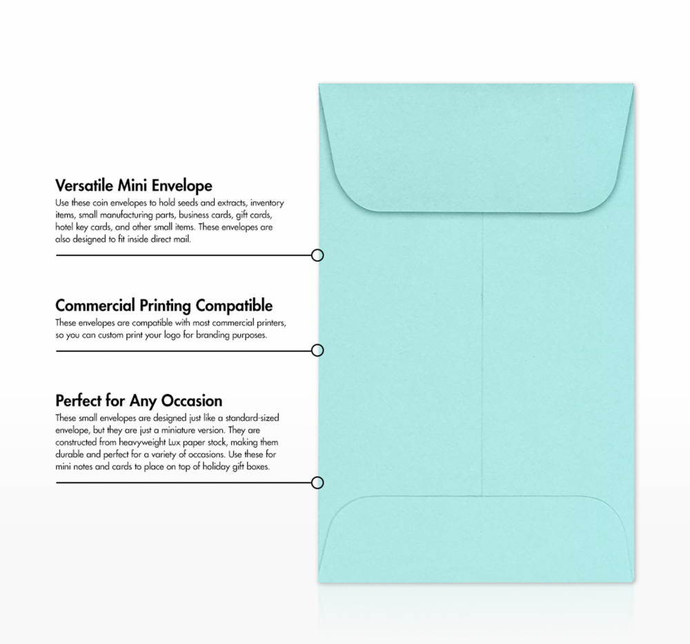 Seafoam Aqua Blue 32lb #1 Coin Envelopes (2 1/4 x 3 1/2)