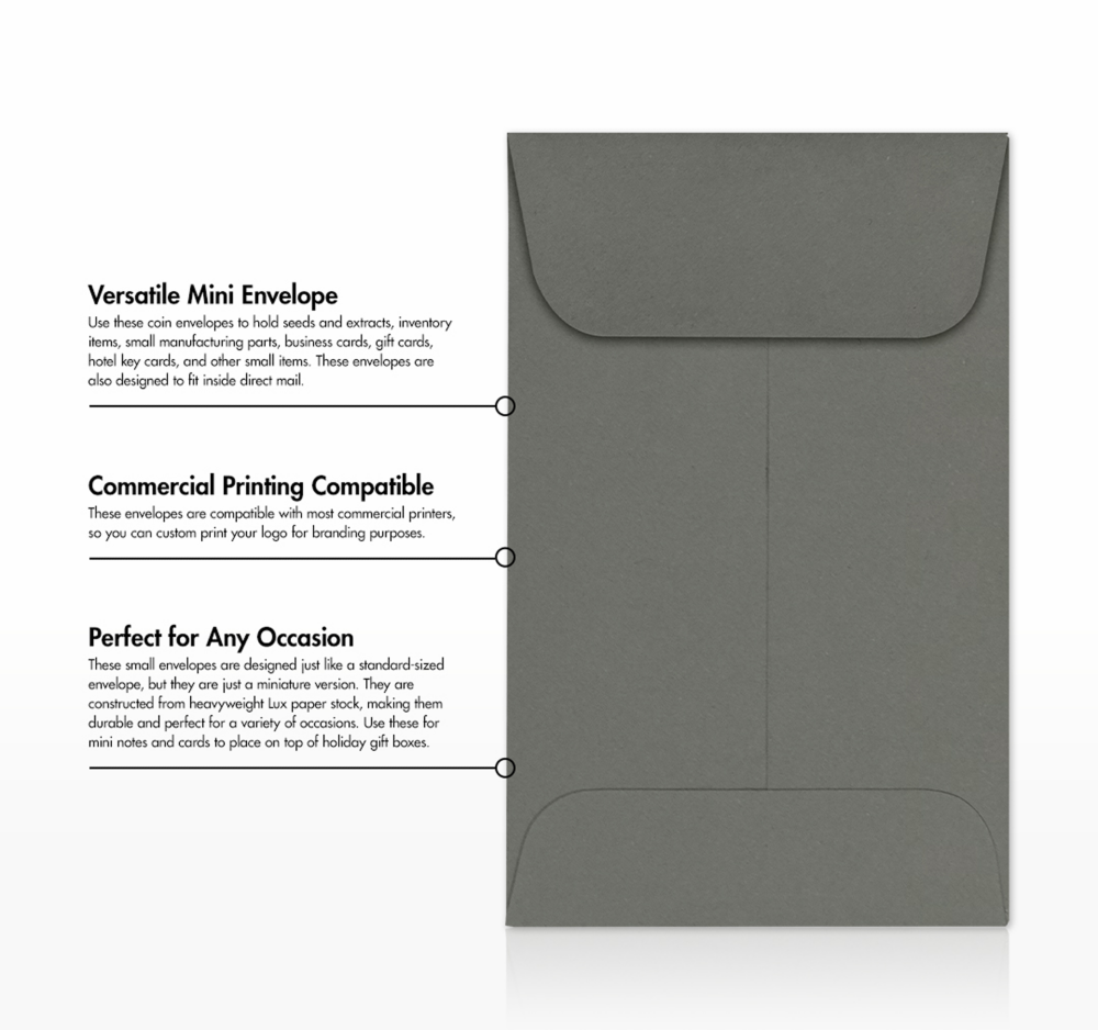 Dark Smoke Gray 32lb #1 Coin Envelopes (2 1/4 x 3 1/2)