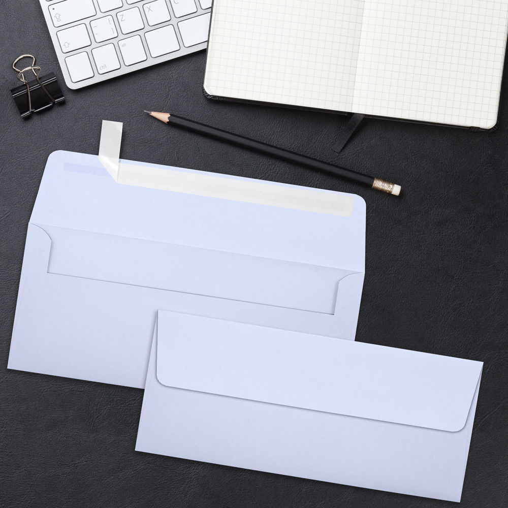 Light Purple Lilac 32lb #10 Square Flap Envelopes (4 1/8 x 9 1/2) with Peel & Seal